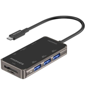 Promate PRIMEHUB-MINI.GR 8-in-1 USB Multi-Port Hub with USB-C Connector. Includes 100WPD