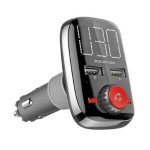 Promate SMARTUNE-3 Wireless In-Car FM Transmitter with Dual USB Charging Ports. Easy Plug & Play Handsfree support. Playback via USB