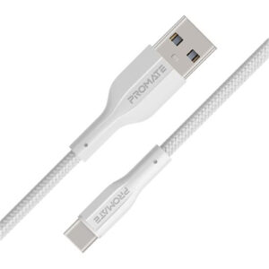 Promate XCORD-AC 1M USB-A to USB-C Super Flexible Cable. Supports 2A Charging & 480Gbps Data Transfer.White Colour. - NZ DEPOT
