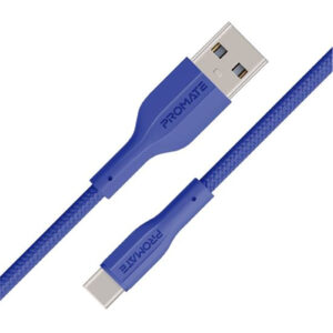 Promate XCORD-AC.BL 1M USB-A to USB-C Super Flexible Cable. Supports 2A Charging & 480Gbps Data Transfer. BlueColour. - NZ DEPOT