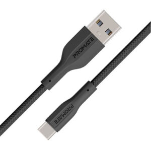 Promate XCORD-AC.BLK 1M USB-A to USB-C Super Flexible Cable. Supports 2A Charging & 480Gbps Data Transfer.Black Colour. - NZ DEPOT