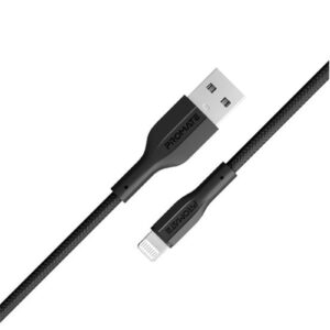 Promate XCORD AI.BLK 1M USB A to Lightning Connector Super Flexible Cable. Supports 2A Charging 480Gbps DataTransfer. Black Colour. NZDEPOT - NZ DEPOT