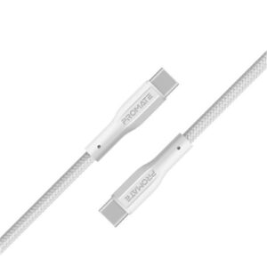 Promate XCORD-CC.WHT 1M USB-C to USB-C Super Flexible Cable. Supports 2A Charging & 480Gbps Data Transfer.White Colour. - NZ DEPOT