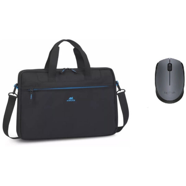Rivacase Regent Carry Bag With Logitech M171 Wireles Mouse Bundle - for 15.6 inch Notebook / Laptop - Black - Black Mouse - Perfect Essentials for Business & Study - NZ DEPOT