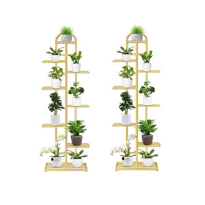 SOGA 2X 8 Tier 9 Pots Gold Metal Plant Stand Flowerpot Display Shelf Rack Indoor Home Office Decor, Home & Living, Home Decor, Indoor Pots, Planters and Plant Stands, ,  - NZ DEPOT 1