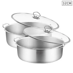 Buy SOGA 2X Stainless Steel 32cm Casserole With Lid Induction Cookware Online - home & living / kitchen & dining / cookware / casserole dishes - 1 - NZ Depot Free Shipping