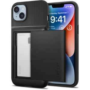 Spigen iPhone 14 (6.1") Slim Armor CS case - Black - DROP-TESTED MILITARY GRADE with Air Cushion Technology - Crystal Clear Back - NZ DEPOT
