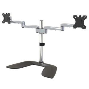 StarTech ARMDUALSS Dual Monitor Stand - Ergonomic Desktop Monitor Stand for up to 32" VESA Displays - Free-Standing Articulating Universal Computer Monitor Mount - Adjustable Height - Silver (ARMDUALSS) - NZ DEPOT