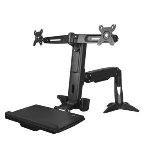 StarTech ARMSTSCP2 Sit Stand Dual Monitor Arm - Desk Mount Dual Computer Monitor Adjustable Standing Workstation for up to 24" Displays - VESA Ergonomic Stand Up Desk Converter w/ Keyboard Tray - NZ DEPOT
