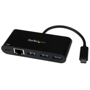 StarTech HB30C3AGEPD 3 Port USB-C Hub with Gigabit Ethernet & 60W Power Delivery Passthrough Laptop Charging - USB-C to 3x USB-A (USB 3.0 SuperSpeed 5Gbps) - USB 3.1/3.2 Gen 1 Type-C Adapter Hub - NZ DEPOT