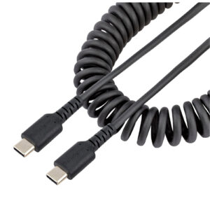 StarTech R2CCC 1M USB CABLE USB C Cable 1m Charging Coiled Heavy Duty Fast Charge Sync High Quality USB 2.0 Rugged Aramid Fiber Durable Male to Male Black NZDEPOT - NZ DEPOT