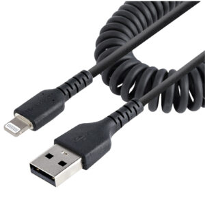 StarTech RUSB2ALT1MBC USB-A to Lightning Cable - 1m - MFi Certified - Coiled iPhone Charger Cable - Durable TPE Jacket Aramid Fiber - Heavy Duty - Black - NZ DEPOT