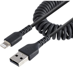 StarTech RUSB2ALT50CMBC USB A to Lightning Cable 50cm MFi Certified Coiled iPhone Charger Cable Durable TPE Jacket Aramid Fiber Heavy Duty Black NZDEPOT - NZ DEPOT