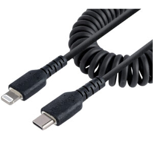 StarTech RUSB2CLT50CMBC USB C to Lightning Cable 50cm 20in MFi Certified Coiled iPhone Charger Cable Black Durable TPE Jacket Aramid Fiber Heavy Duty Coil Lightning Cable NZDEPOT - NZ DEPOT