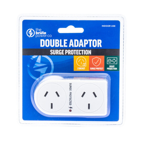The Brute Power Co Double Adapter - Flat Right - Surge Protection - NZ DEPOT