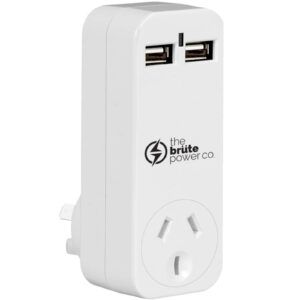 The Brute Power Co The Brute Power Co. Adaptor - SOCKET+2 USB PORTS+SURGE PROTECTION WHT - NZ DEPOT