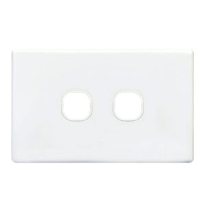 Tradesave TSESW2 P Switch Plate ONLY. 2 Gang Accepts all Mechanisms. Moulded in Flame ResistantPolycarbonate. Fade Resistant. Bright White. NZDEPOT - NZ DEPOT
