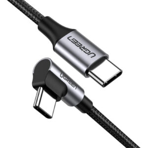 UGREEN USB C to Angled USB C MM Aluminum Alloy Case Nylon Braided Cable 1m Gray Black Max 60W PD Fast Charge Compatible with Samsung Galaxy S21 S20 S10 Note 20 10 NZDEPOT - NZ DEPOT