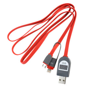 USB M L RED 2in1 USB to MicroUSB or iPhone Lightning Cable with LCD NZDEPOT - NZ DEPOT
