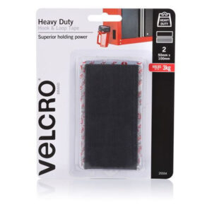 Velcro VEL25554 50mm x 100mm Heavy Duty 2 Pack Hook & Loop Tape. Designed for Superior Holding Power up to 3kgs. Mess-free Alternative to Nails Screws & Epoxy. Black Colour - NZ DEPOT