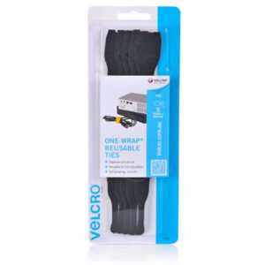 Velcro VEL25564 25mm x 200mm ONE-WRAP Reusable Hook & Loop 5 Pack Cable Ties. SelfGrippingSuper-strong Strap Wraps Around Items of Almost any Shape. Ideal for Wire Control. Black Colour - NZ DEPOT