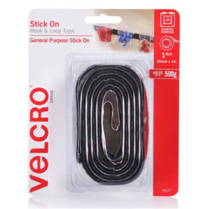 Velcro VEL25570 25mm x 1m Stick On Hook & Loop Tape. Designed for General Purpose Simple andMess-Free. Attach Light Weight Items up To 500g. Perfect for Art