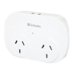 Verbatim 66595 Dual USB Surge Protected with Double Adaptor - White 240Vac