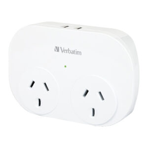 Verbatim 66595 Dual USB Surge Protected with Double Adaptor White 240Vac 60Hz 10A. USB output 5Vdc 2.4A. NZDEPOT - NZ DEPOT