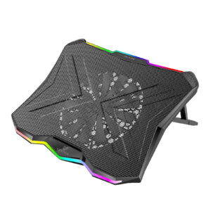 Vertux GLARE.BLK Gaming Portable Height Adjustable Cooling Pad with Rainbow LED Lights. Anti-slip. 7 Adj - NZ DEPOT