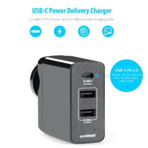 mbeat MB-CHGR-PD45 Gorilla Power 45W USB-C Power Delivery (PD 2.0) and Dual USB-A World Travel Charger - NZ DEPOT