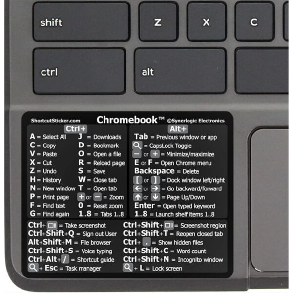Chromebook OS Laptop Reference Keyboard Shortcut Sticker - Black