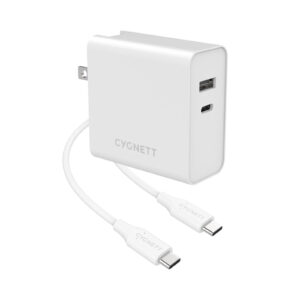 Cygnett CY3090POPLU PowerPlus 60W USB-C/12W USB-A + 1.5M C-C Cable EU/UK/AU White - NZ DEPOT