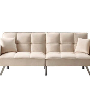 Futon Sofa Bed Beige Velvet