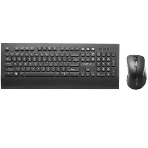 Promate Full Size Wireless Ergonomic Keyboard & Mouse Combo. Tactical Keyboard. Auto Sleep.SmartNanoReciever. Precision Mouse. Built-in Palm Rest. 10m Range. AAA Batteries. 2.4GHz. - NZ DEPOT