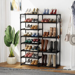 SOGA 12-Shelf Tier Shoe Storage Shelf Space-Saving Caddy Rack Organiser with Side Hooks Black, Furniture, Storage & Shelving, Shoe Storage, , ,  - NZ DEPOT 2