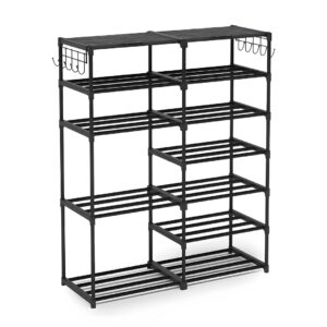 SOGA 12-Shelf Tier Shoe Storage Shelf Space-Saving Caddy Rack Organiser with Side Hooks Black, Furniture, Storage & Shelving, Shoe Storage, , ,  - NZ DEPOT 1