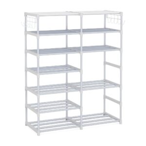 SOGA 12-Shelf Tier Shoe Storage Shelf Space-Saving Caddy Rack Organiser with Side Hooks White, Furniture, Storage & Shelving, Shoe Storage, , ,  - NZ DEPOT 1