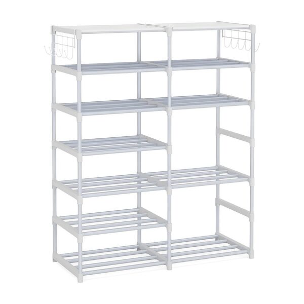 SOGA 12-Shelf Tier Shoe Storage Shelf Space-Saving Caddy Rack Organiser with Side Hooks White, Furniture, Storage & Shelving, Shoe Storage, , ,  - NZ DEPOT 1
