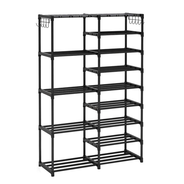 Soga 16-Shelf Tier Shoe Storage Shelf Space-Saving Caddy Rack Organiser With Side Hooks Black, Furniture, Storage &Amp; Shelving, Shoe Storage, , ,  - Nz Depot 1