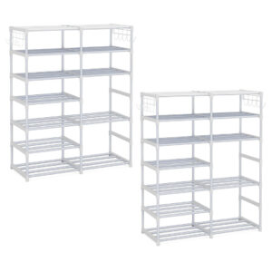 SOGA 2X 12-Shelf Tier Shoe Storage Shelf Space-Saving Caddy Rack Organiser with Side Hooks White, Furniture, Storage & Shelving, Shoe Storage, , ,  - NZ DEPOT 1