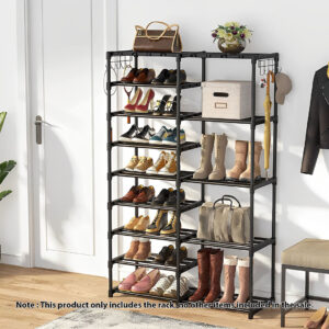 SOGA 2X 16-Shelf Tier Shoe Storage Shelf Space-Saving Caddy Rack Organiser with Side Hooks Black, Furniture, Storage & Shelving, Shoe Storage, , ,  - NZ DEPOT 2