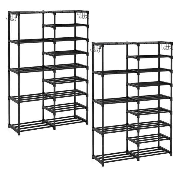 Soga 2X 16-Shelf Tier Shoe Storage Shelf Space-Saving Caddy Rack Organiser With Side Hooks Black, Furniture, Storage &Amp; Shelving, Shoe Storage, , ,  - Nz Depot 1