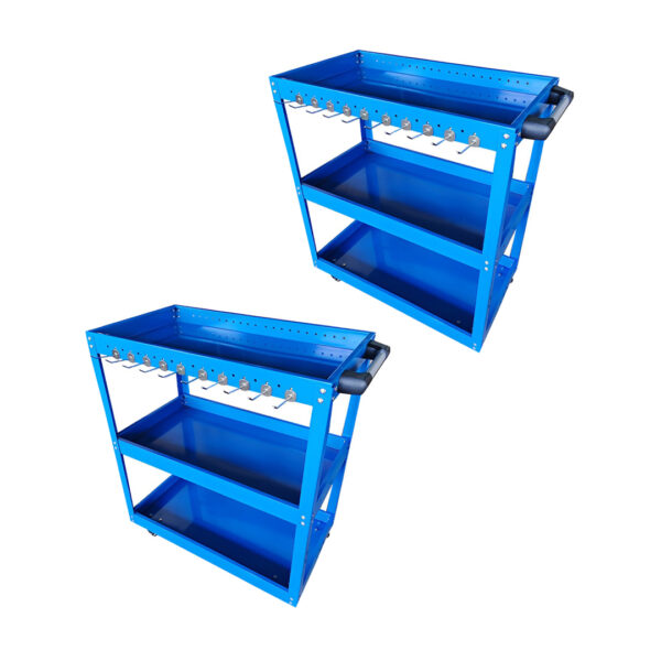 SOGA 2X 3 Tier Tool Storage Cart Portable Service Utility Heavy Duty Mobile Trolley with Hooks Blue, Garden, Tools & Hardware>Garage Storage & Organisation>Tool Organisers, , , , ,  - NZ DEPOT 1