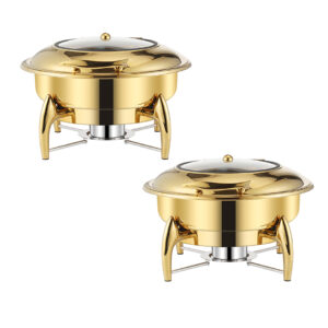 SOGA 2X Gold Plated Stainless Steel Round Chafing Dish Tray Buffet Cater Food Warmer Chafer with Top Lid NZ DEPOT - NZ DEPOT