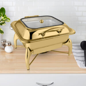 SOGA 2X Gold Plated Stainless Steel Square Chafing Dish Tray Buffet Cater Food Warmer Chafer with Top Lid, Furniture, Kitchen & Dining Room Furniture, Buffets, Sideboards & Kitchen Islands, , ,  - NZ DEPOT 2