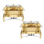 SOGA 2X Gold Plated Stainless Steel Square Chafing Dish Tray Buffet Cater Food Warmer Chafer with Top Lid, Furniture, Kitchen & Dining Room Furniture, Buffets, Sideboards & Kitchen Islands, , ,  - NZ DEPOT 1