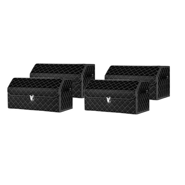 SOGA 4X Leather Car Boot Collapsible Foldable Trunk Cargo Organizer Portable Storage Box Black/White Stitch with Lock Medium, Garden, Tools & Hardware>Automotive Parts & Accessories>Accessories & Car Care>Interior Accessories, , , , ,  - NZ DEPOT 1