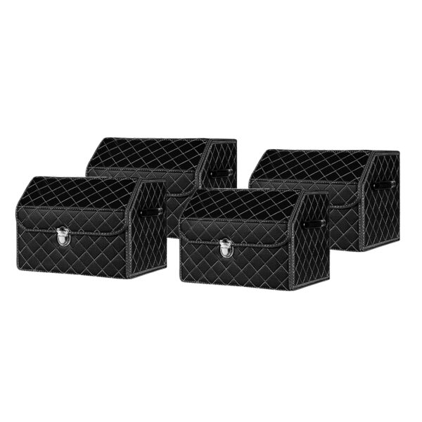 SOGA 4X Leather Car Boot Collapsible Foldable Trunk Cargo Organizer Portable Storage Box Black/White Stitch with Lock Small, Garden, Tools & Hardware, Automotive Parts & Accessories, Accessories & Car Care, Interior Accessories, ,  - NZ DEPOT 1