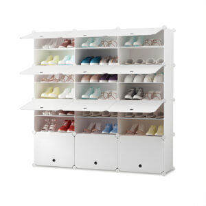 SOGA 7 Tier 3 Column White Shoe Rack Organizer Sneaker Footwear Storage Stackable Stand Cabinet Portable Wardrobe with Cover, Furniture, Storage & Shelving, Shoe Storage, , ,  - NZ DEPOT 1