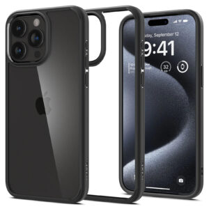 Spigen iPhone 15 Pro (6.1") Ultra Hybrid Case - Matte Black - Certified Military-Grade Protection - Clear Durable Back Panel + TPU bumper - NZ DEPOT